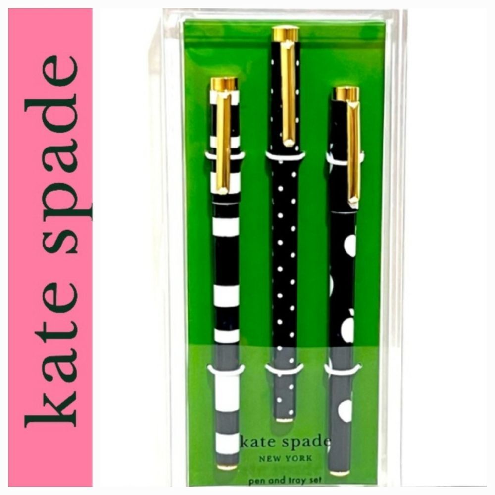 Kate Spade New York Dots & Stripes Fine Tip Pen Set w/Acrylic Tray